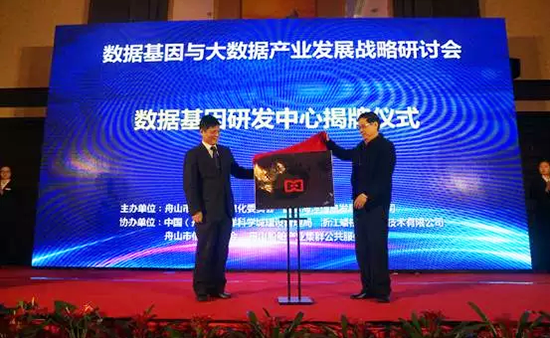 中国信息协会副会长、国家信息中心原副主任杜链，庄闲游戏海洋信息顾问有限公司董事长杨冰之共同为“数据基因工程研发中心”揭牌